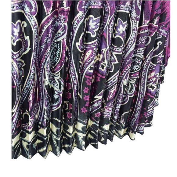Butterfly Style Women Knife Pleated Blouse Paisley Purple - Picture 4 of 8